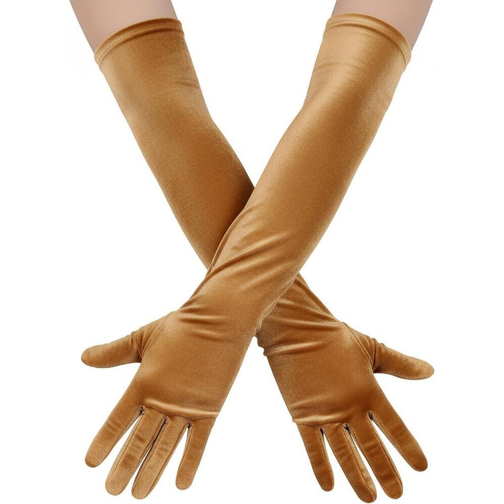 Women's Mustard Velvet Long Gloves Elbow Length Costume Flapper Evening Banquet